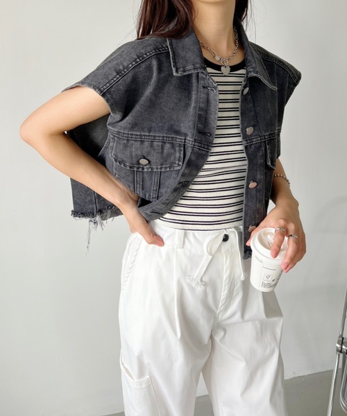 Leeリメイクデニムベストショート丈 おもろい