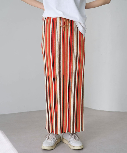 SLOBE citron.（スローブシトロン）の「SLOBE citron. ブークレーマルチストライプスカート（スカート・レディース・オレンジ/サックスブルー・FREE）」の2枚目の写真