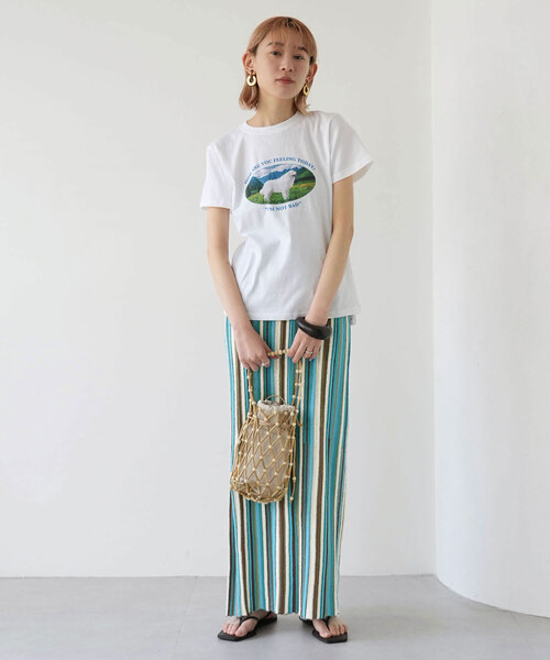 SLOBE citron.（スローブシトロン）の「SLOBE citron. ブークレーマルチストライプスカート（スカート・レディース・オレンジ/サックスブルー・FREE）」の3枚目の写真