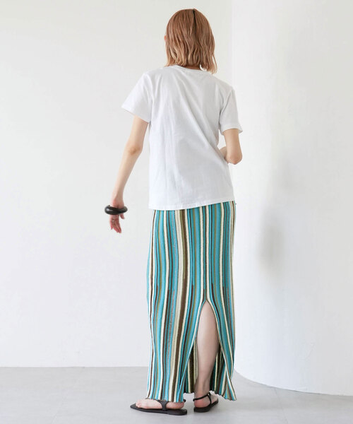 SLOBE citron.（スローブシトロン）の「SLOBE citron. ブークレーマルチストライプスカート（スカート・レディース・オレンジ/サックスブルー・FREE）」の7枚目の写真