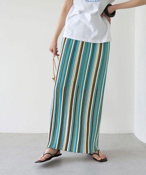 SLOBE citron.（スローブシトロン）の「SLOBE citron. ブークレーマルチストライプスカート（スカート・レディース・オレンジ/サックスブルー・FREE）」の10枚目の写真