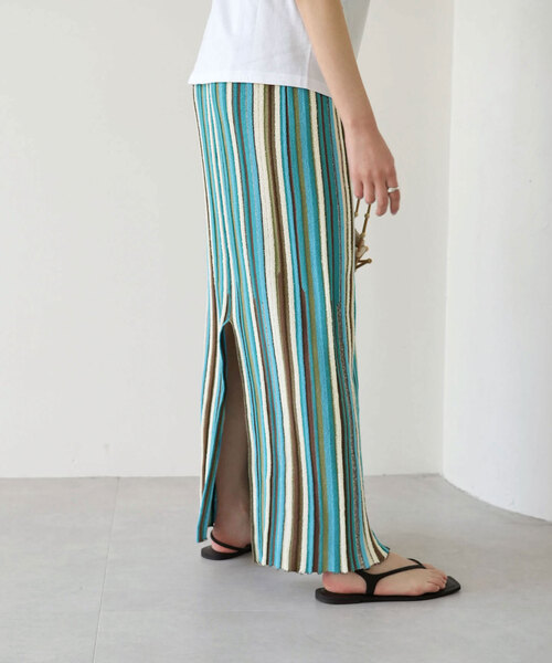 SLOBE citron.（スローブシトロン）の「SLOBE citron. ブークレーマルチストライプスカート（スカート・レディース・オレンジ/サックスブルー・FREE）」の11枚目の写真