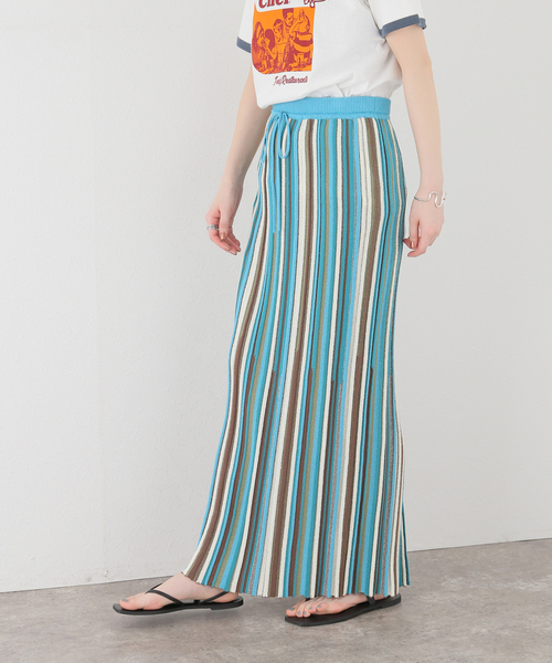 SLOBE citron.（スローブシトロン）の「SLOBE citron. ブークレーマルチストライプスカート（スカート・レディース・オレンジ/サックスブルー・FREE）」の12枚目の写真