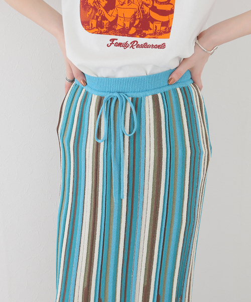 SLOBE citron.（スローブシトロン）の「SLOBE citron. ブークレーマルチストライプスカート（スカート・レディース・オレンジ/サックスブルー・FREE）」の13枚目の写真