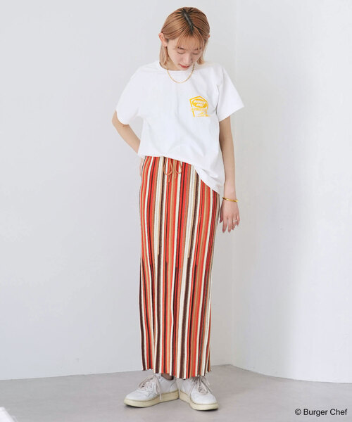 SLOBE citron.（スローブシトロン）の「SLOBE citron. ブークレーマルチストライプスカート（スカート・レディース・オレンジ/サックスブルー・FREE）」の14枚目の写真