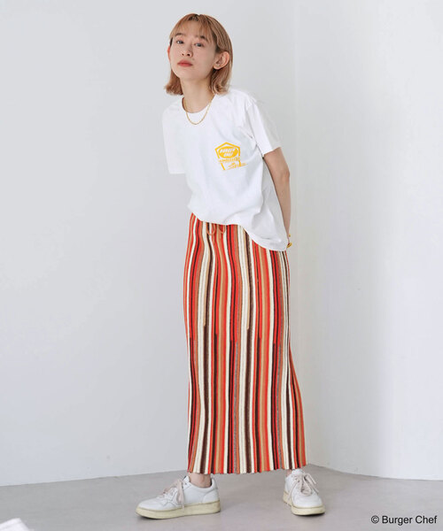 SLOBE citron.（スローブシトロン）の「SLOBE citron. ブークレーマルチストライプスカート（スカート・レディース・オレンジ/サックスブルー・FREE）」の15枚目の写真