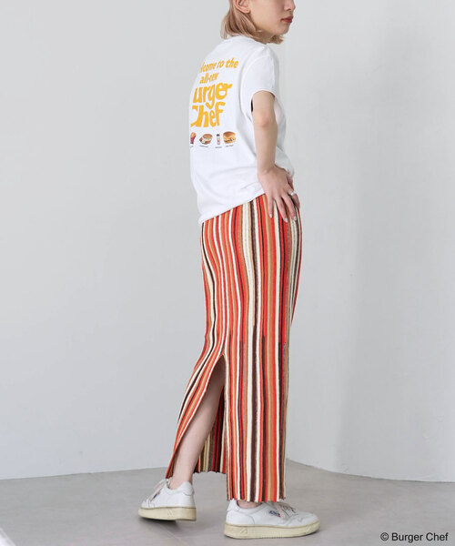 SLOBE citron.（スローブシトロン）の「SLOBE citron. ブークレーマルチストライプスカート（スカート・レディース・オレンジ/サックスブルー・FREE）」の16枚目の写真