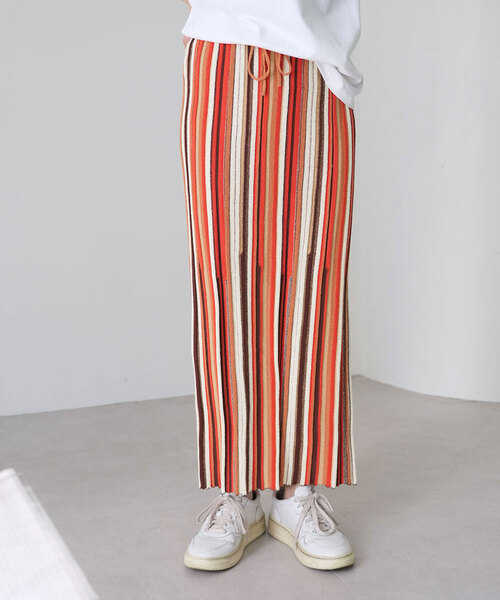 SLOBE citron.（スローブシトロン）の「SLOBE citron. ブークレーマルチストライプスカート（スカート・レディース・オレンジ/サックスブルー・FREE）」の19枚目の写真