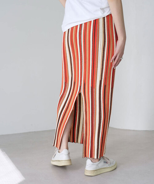 SLOBE citron.（スローブシトロン）の「SLOBE citron. ブークレーマルチストライプスカート（スカート・レディース・オレンジ/サックスブルー・FREE）」の21枚目の写真