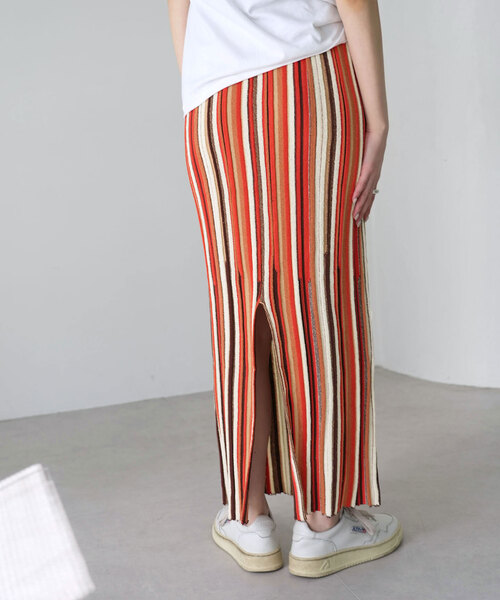 SLOBE citron.（スローブシトロン）の「SLOBE citron. ブークレーマルチストライプスカート（スカート・レディース・オレンジ/サックスブルー・FREE）」の22枚目の写真