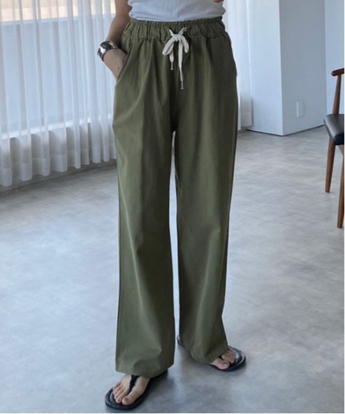 美シルエット綿ドロストワイドストレートパンツ（その他パンツ