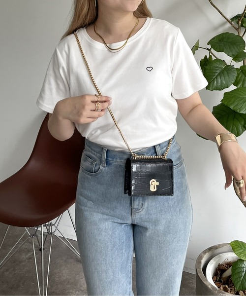 prose verse（プロズヴェール）の「ハート刺繍Tシャツ（Tシャツ/カットソー・レディース・ピンク/オフホワイト/ネイビー・ﾌﾘ-）」の8枚目の写真