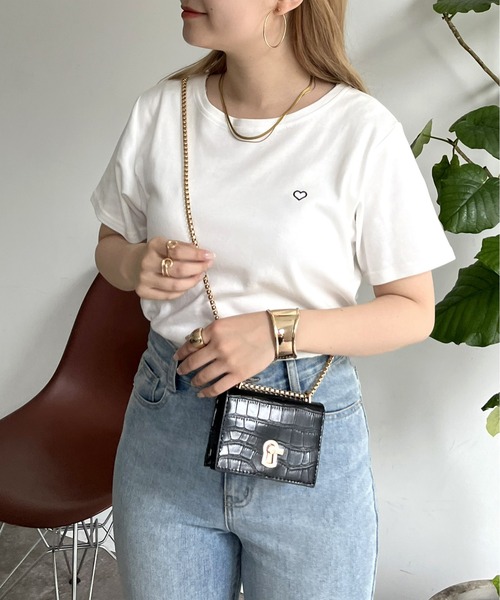 prose verse（プロズヴェール）の「ハート刺繍Tシャツ（Tシャツ/カットソー・レディース・ピンク/オフホワイト/ネイビー・ﾌﾘ-）」の13枚目の写真