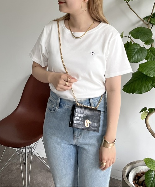 prose verse（プロズヴェール）の「ハート刺繍Tシャツ（Tシャツ/カットソー・レディース・ピンク/オフホワイト/ネイビー・ﾌﾘ-）」の4枚目の写真