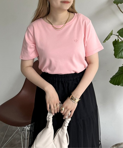 prose verse（プロズヴェール）の「ハート刺繍Tシャツ（Tシャツ/カットソー・レディース・ピンク/オフホワイト/ネイビー・ﾌﾘ-）」の10枚目の写真