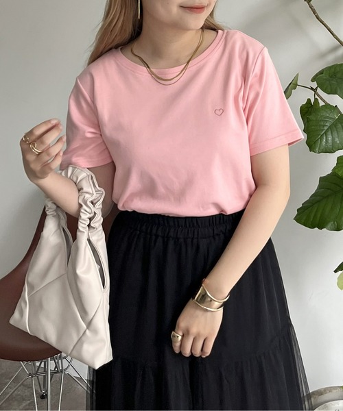 prose verse（プロズヴェール）の「ハート刺繍Tシャツ（Tシャツ/カットソー・レディース・ピンク/オフホワイト/ネイビー・ﾌﾘ-）」の15枚目の写真