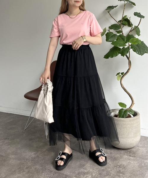 prose verse（プロズヴェール）の「ハート刺繍Tシャツ（Tシャツ/カットソー・レディース・ピンク/オフホワイト/ネイビー・ﾌﾘ-）」の6枚目の写真