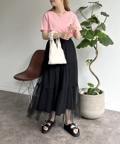 prose verse（プロズヴェール）の「ハート刺繍Tシャツ（Tシャツ/カットソー・レディース・ピンク/オフホワイト/ネイビー・ﾌﾘ-）」の20枚目の写真