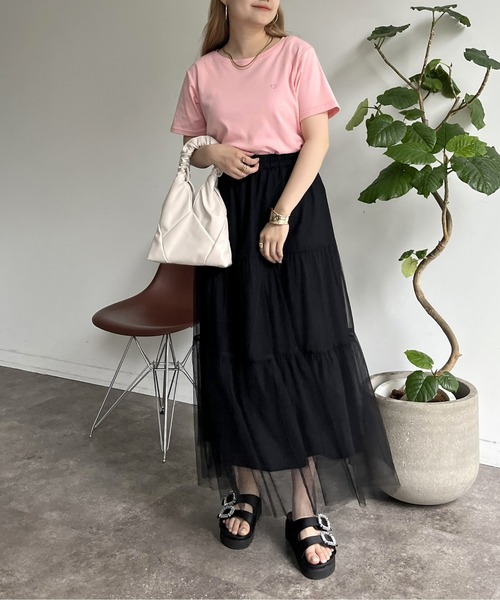 prose verse（プロズヴェール）の「ハート刺繍Tシャツ（Tシャツ/カットソー・レディース・ピンク/オフホワイト/ネイビー・ﾌﾘ-）」の11枚目の写真