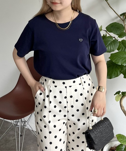 prose verse（プロズヴェール）の「ハート刺繍Tシャツ（Tシャツ/カットソー・レディース・ピンク/オフホワイト/ネイビー・ﾌﾘ-）」の16枚目の写真