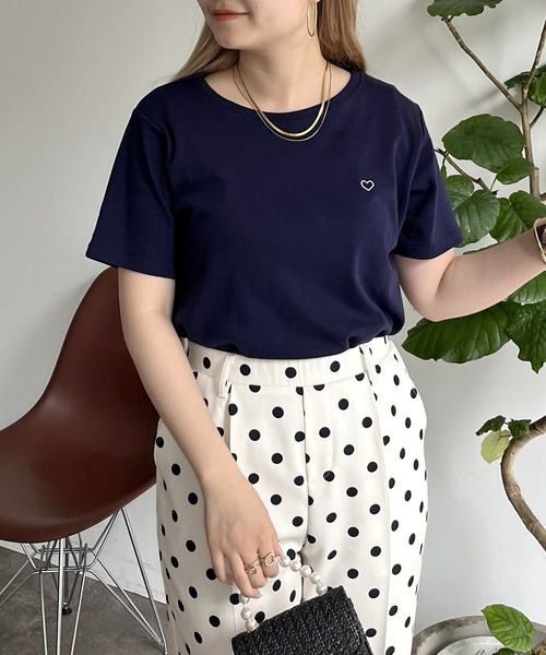 prose verse（プロズヴェール）の「ハート刺繍Tシャツ（Tシャツ/カットソー・レディース・ピンク/オフホワイト/ネイビー・ﾌﾘ-）」の7枚目の写真