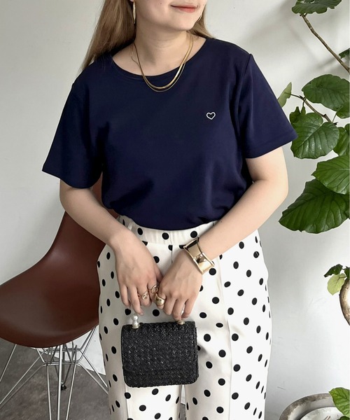 prose verse（プロズヴェール）の「ハート刺繍Tシャツ（Tシャツ/カットソー・レディース・ピンク/オフホワイト/ネイビー・ﾌﾘ-）」の21枚目の写真