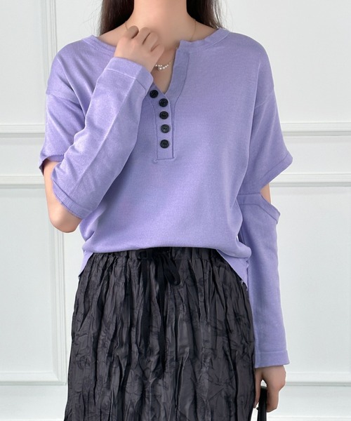ABITOKYO(アビトーキョー)の「カットアウトヘンリーネックトップス(Tシャツ/カットソー・レディース・ホワイト/ブラック/パープル/グレー/ブルー/ライトグリーン/ブラック系その他・FREE)」の21枚目の写真