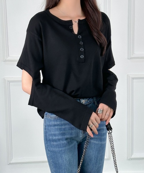 ABITOKYO(アビトーキョー)の「カットアウトヘンリーネックトップス(Tシャツ/カットソー・レディース・ホワイト/ブラック/パープル/グレー/ブルー/ライトグリーン/ブラック系その他・FREE)」の17枚目の写真