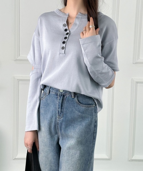 ABITOKYO(アビトーキョー)の「カットアウトヘンリーネックトップス(Tシャツ/カットソー・レディース・ホワイト/ブラック/パープル/グレー/ブルー/ライトグリーン/ブラック系その他・FREE)」の20枚目の写真