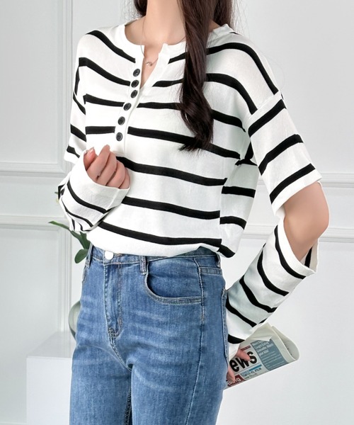 ABITOKYO(アビトーキョー)の「カットアウトヘンリーネックトップス(Tシャツ/カットソー・レディース・ホワイト/ブラック/パープル/グレー/ブルー/ライトグリーン/ブラック系その他・FREE)」の8枚目の写真