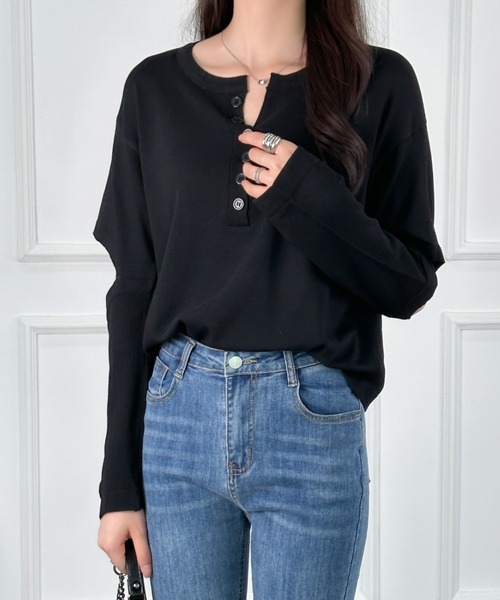 ABITOKYO(アビトーキョー)の「カットアウトヘンリーネックトップス(Tシャツ/カットソー・レディース・ホワイト/ブラック/パープル/グレー/ブルー/ライトグリーン/ブラック系その他・FREE)」の9枚目の写真