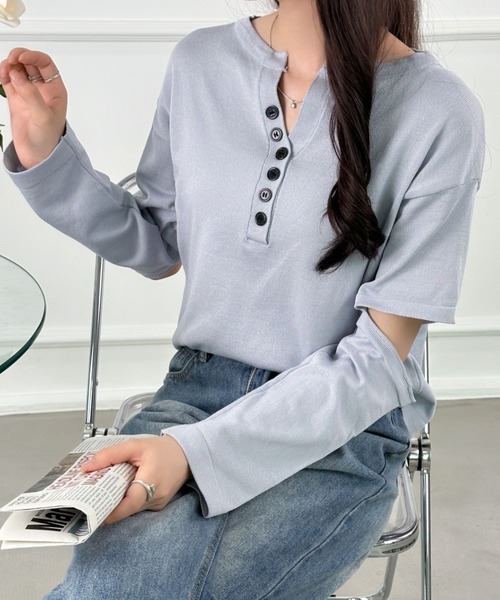 ABITOKYO(アビトーキョー)の「カットアウトヘンリーネックトップス(Tシャツ/カットソー・レディース・ホワイト/ブラック/パープル/グレー/ブルー/ライトグリーン/ブラック系その他・FREE)」の11枚目の写真