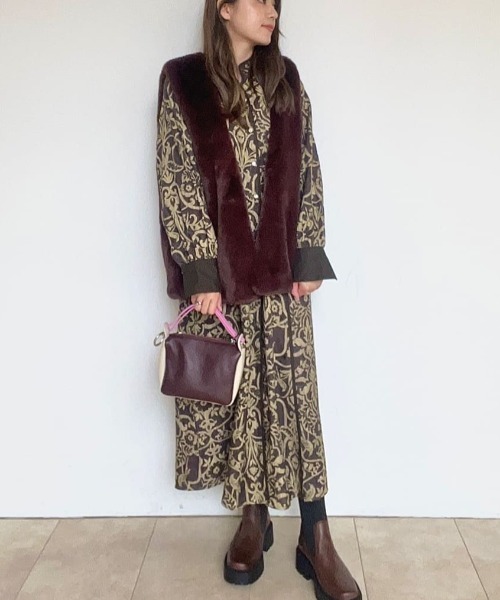 ROSE BUD（ローズバッド）の「アラベスク柄ワンピース（ワンピース・レディース・ブラウン/ベージュ・ONE SIZE）」の6枚目の写真