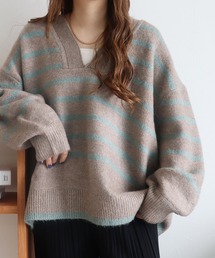 reca | Vネックボーダーニットプルオーバー(ニット/セーター)