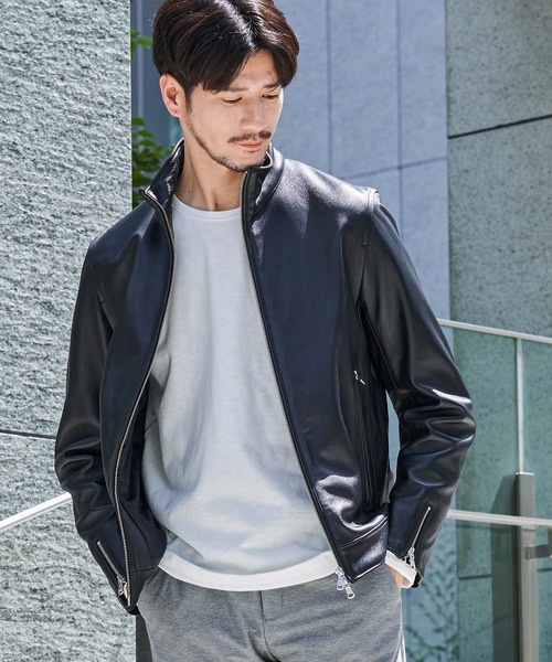 TETE HOMME（テットオム）の「【WEB限定】ラムレザーシングルライダースジャケット / レザーブルゾン（ライダースジャケット・メンズ・ブラック系1/ブラック系2/グレー・SMALL/LARGE/XX-LARGE/XXX-LARGE/X-LARGE/MEDIUM）」の14枚目の写真