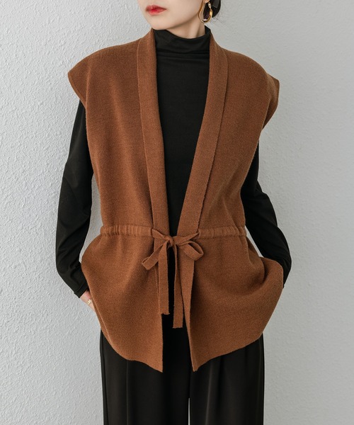 MAISON DE THERESE(メゾン ド テレーズ)の「ウエスト紐マークノースリーブニットベスト(ニット/セーター・レディース・ベージュ/ブラック/ブラウン・FREE)」の12枚目の写真