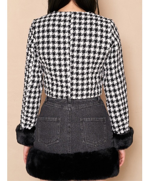 ノーカラーチェックツイードジャケット（ノーカラージャケット