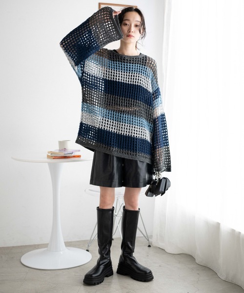 WEGO（ウィゴー）の「WEGO/ビッグメッシュニットプルオーバー（ニット/セーター・レディース・グリーン/オフホワイト/ブラック/ブルー・FREE）」の11枚目の写真