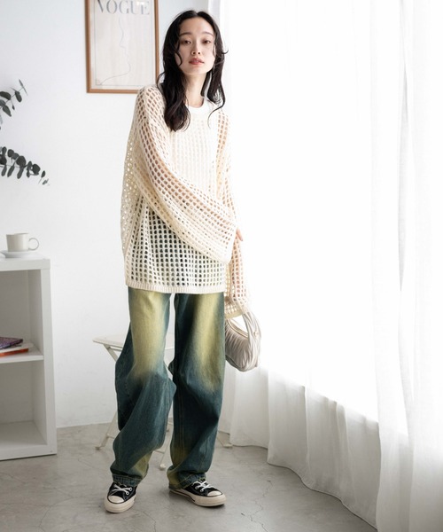 WEGO（ウィゴー）の「WEGO/ビッグメッシュニットプルオーバー（ニット/セーター・レディース・グリーン/オフホワイト/ブラック/ブルー・FREE）」の8枚目の写真