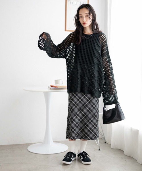 WEGO（ウィゴー）の「WEGO/ビッグメッシュニットプルオーバー（ニット/セーター・レディース・グリーン/オフホワイト/ブラック/ブルー・FREE）」の9枚目の写真