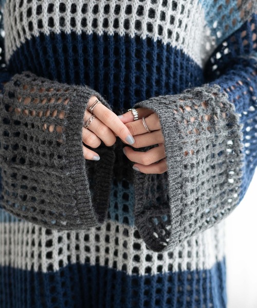 WEGO（ウィゴー）の「WEGO/ビッグメッシュニットプルオーバー（ニット/セーター・レディース・グリーン/オフホワイト/ブラック/ブルー・FREE）」の13枚目の写真