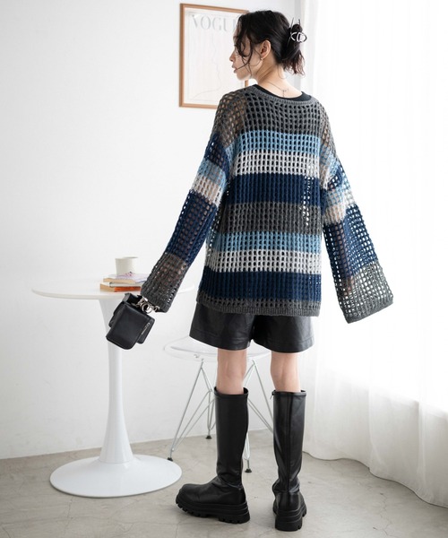 WEGO（ウィゴー）の「WEGO/ビッグメッシュニットプルオーバー（ニット/セーター・レディース・グリーン/オフホワイト/ブラック/ブルー・FREE）」の6枚目の写真