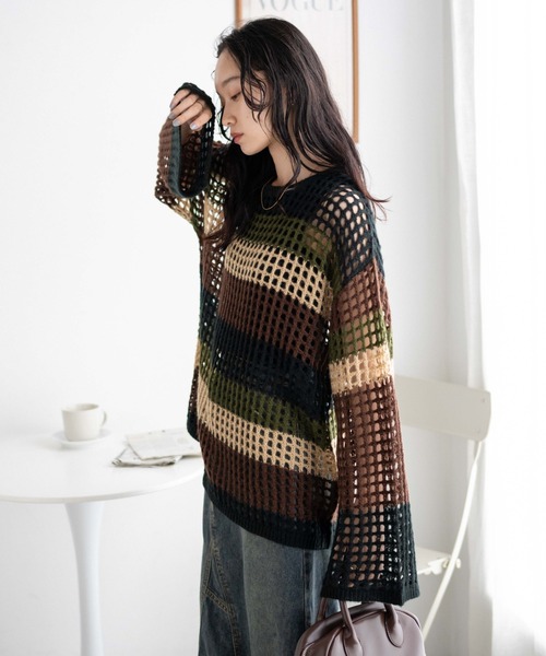 WEGO（ウィゴー）の「WEGO/ビッグメッシュニットプルオーバー（ニット/セーター・レディース・グリーン/オフホワイト/ブラック/ブルー・FREE）」の22枚目の写真