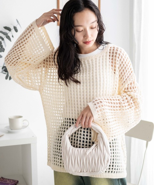 WEGO（ウィゴー）の「WEGO/ビッグメッシュニットプルオーバー（ニット/セーター・レディース・グリーン/オフホワイト/ブラック/ブルー・FREE）」の15枚目の写真