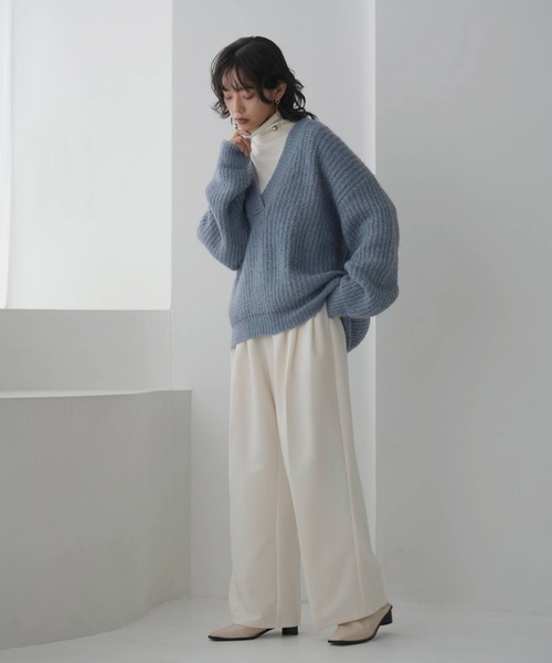 hellam(へラム)の「MIX糸 畦Vネックニットプルオーバー(ニット/セーター・レディース・チャコールグレー/ブルー/グレー/アイボリー・FREE)」の5枚目の写真