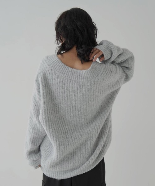 MIX糸 畦Vネックニットプルオーバー（ニット/セーター）｜hellam（へ