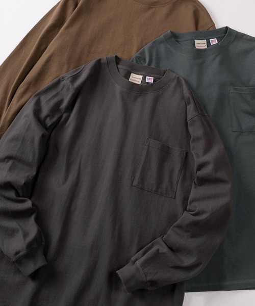 Goodwear(グッドウェア)の「【75】【Goodwear/グッドウェア】 ヘビーウェイト USAコットン 無地ポケット長袖Tシャツ/ロンT/レギュラーシルエット(Tシャツ/カットソー・メンズ・ブラウン/カーキ/ホワイト/グレー/チャコールグレー/ダークグリーン/ベージュ/ネイビー/ブラック/グリーン系/ブラック系/ホワイト系/ライトグレー系/ベージュ系/グレー系/カーキ系/ネイビー系/グレー系1/ブラウン系/ブルー系/ピンク系・M/L/XL/S)」の1枚目の写真