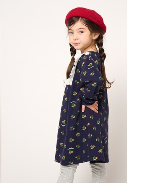 Moujonjon（ムージョンジョン）の「お花柄裏毛ワンピース（ワンピース・キッズ・ベージュ/ネイビー・90/140/130/100/110/120/80）」の20枚目の写真