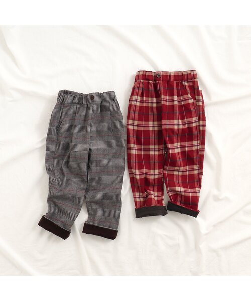 apres les cours（アプレレクール）の「【リンク可能】2柄チェックパンツ（その他パンツ・キッズ・グレー/レッド・120/100/110/80/130/90）」の3枚目の写真