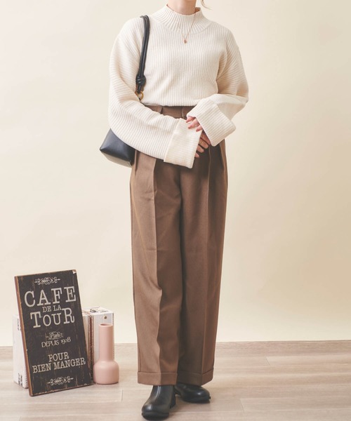 mil(ミル)の「【150㎝前後の小柄さんサイズ】折り返しワイドスリーブニット【洗える・クロップド丈】(ニット/セーター・レディース・アイボリー/キャメル/ブラウン・XS/S)」の10枚目の写真